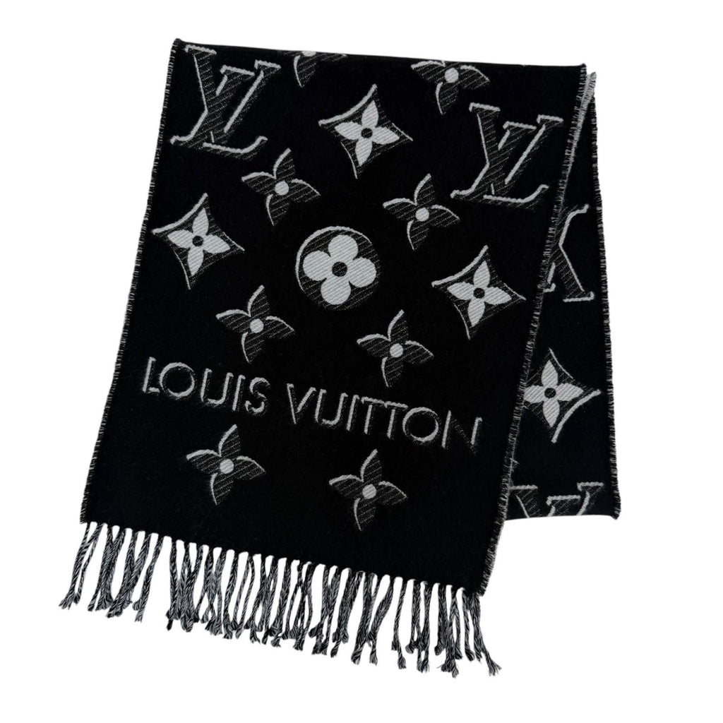 Louis Vuitton Echarpe LV Essential Shine Wool Silk Blend Scarf Black