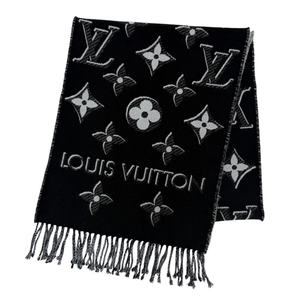 Louis Vuitton Echarpe LV Essential Shine Wool Silk Blend Scarf Black