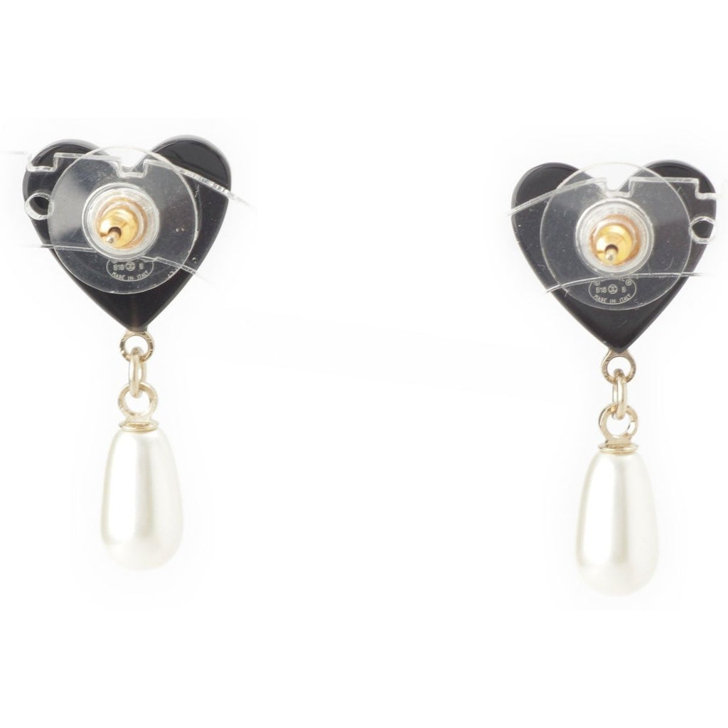 Chanel CC Logo Heart Pearl Earrings Black — view 2