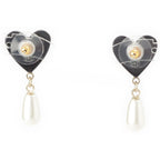 Chanel CC Logo Heart Pearl Earrings Black — view 2