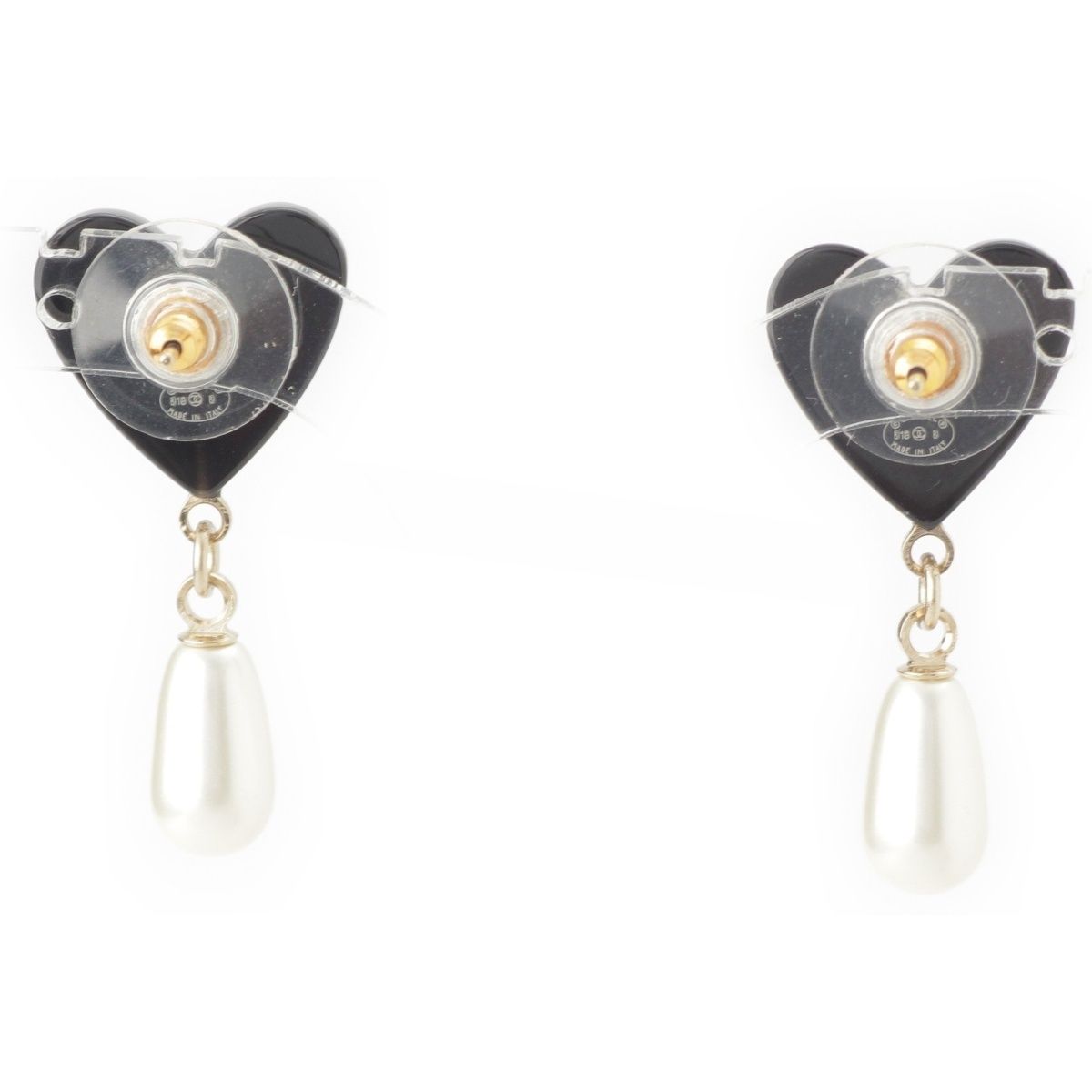 Chanel CC Logo Heart Pearl Earrings Black — view 2