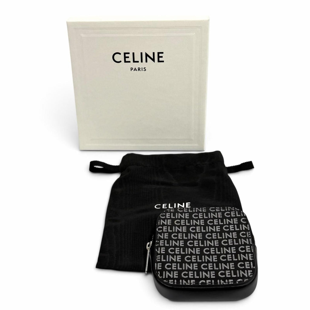 Celine Logo All Over Print Square Purse Leather Coin Black Silver — view 2