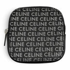 Celine Logo All Over Print Square Purse Leather Coin Black Silver