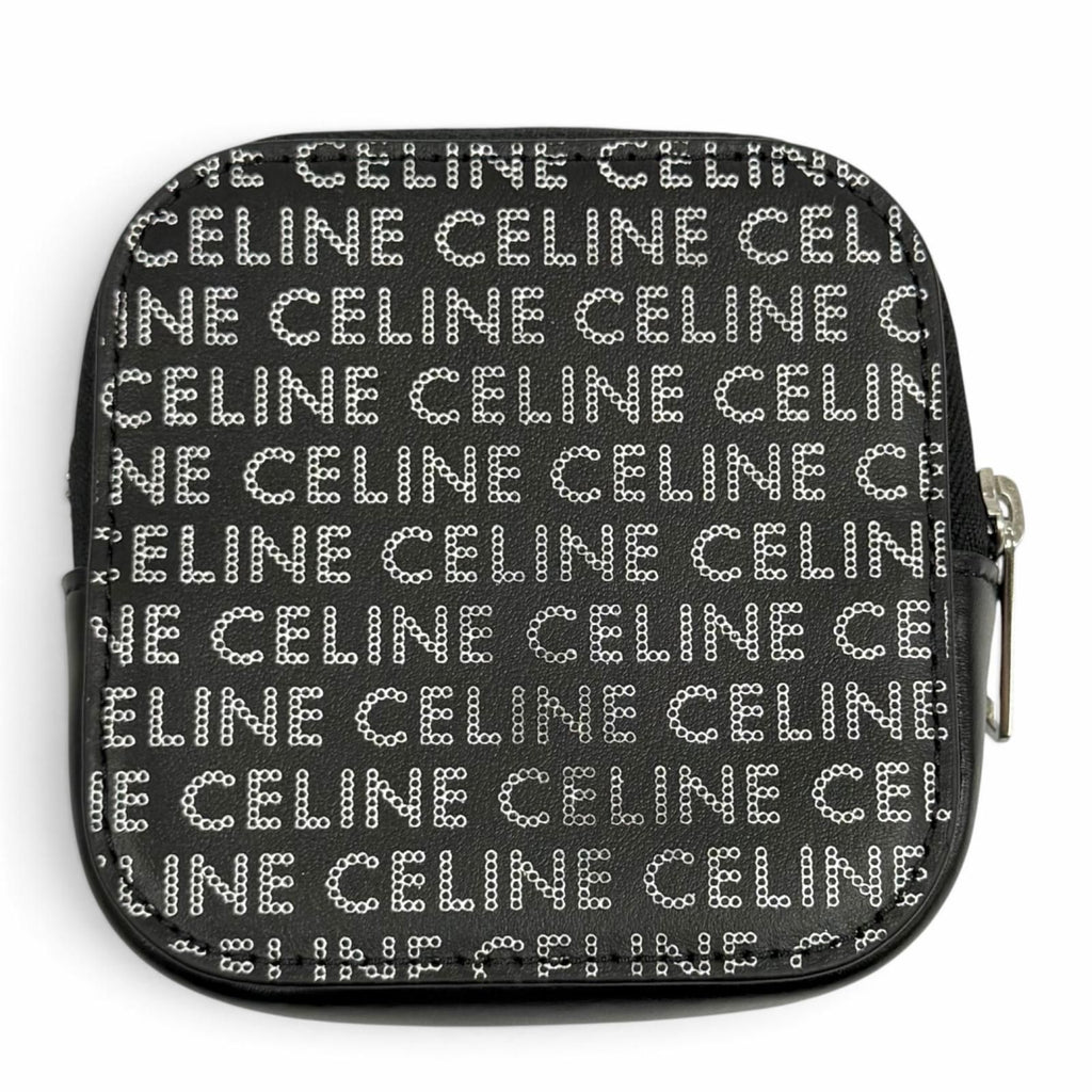 Celine Logo All Over Print Square Purse Leather Coin Black Silver — view 3
