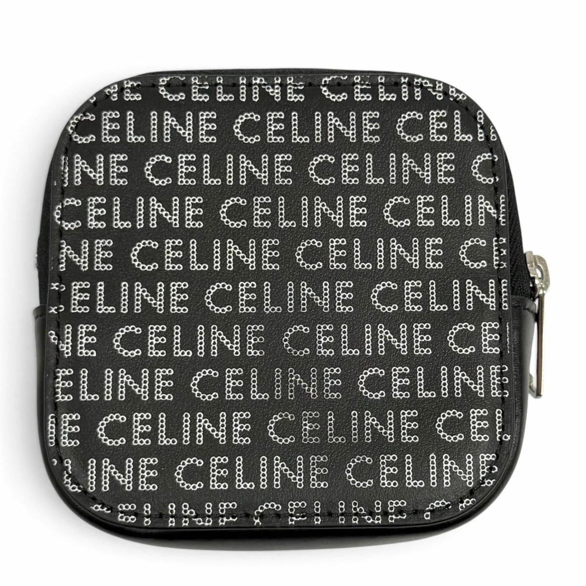 Celine Logo All Over Print Square Purse Leather Coin Black Silver — view 3
