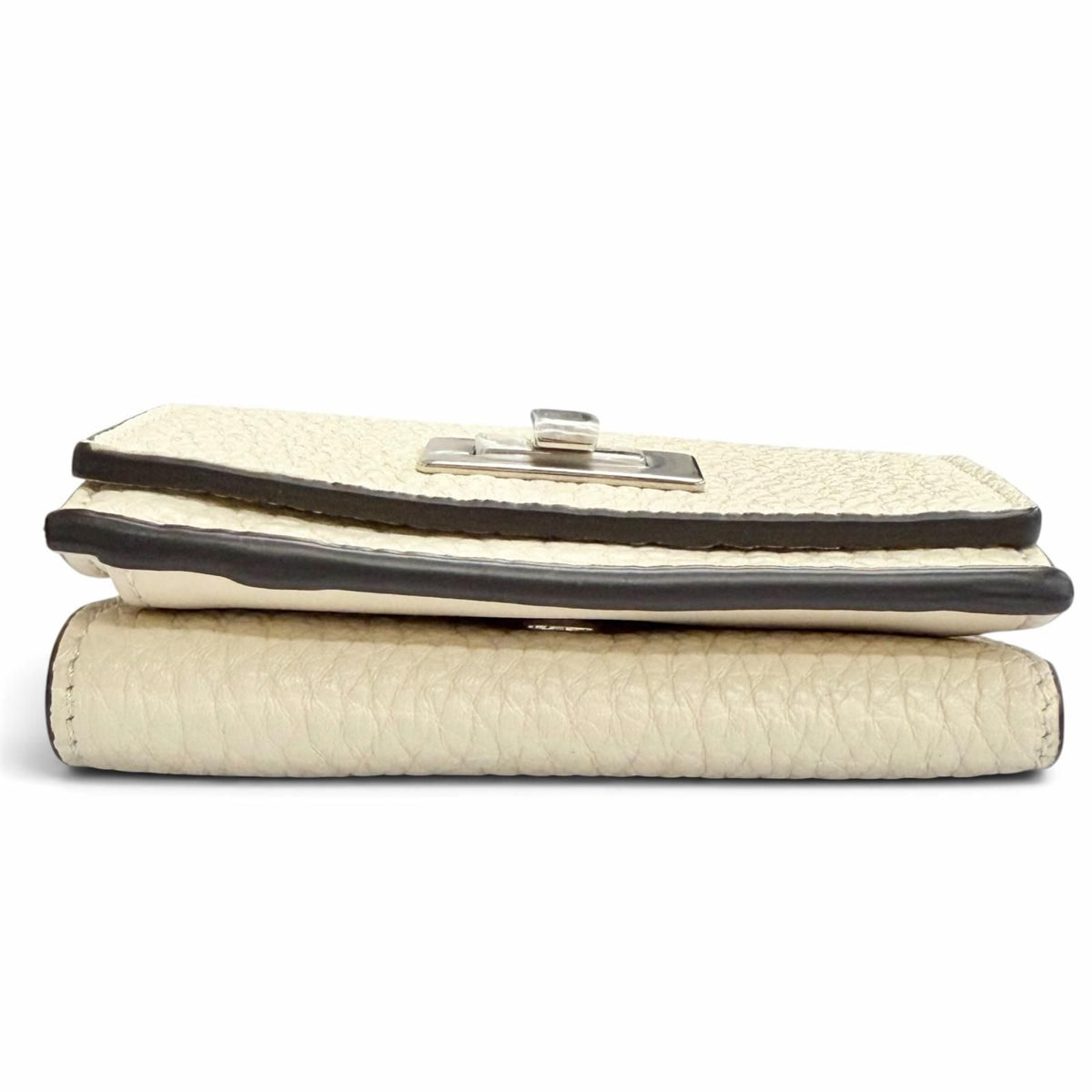 Fendi Selleria Leather Compact Wallet Trifold Ivory Silver — view 4