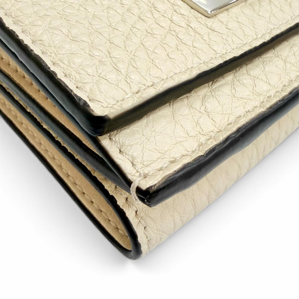 Fendi Selleria Leather Compact Wallet Trifold Ivory Silver — view 8