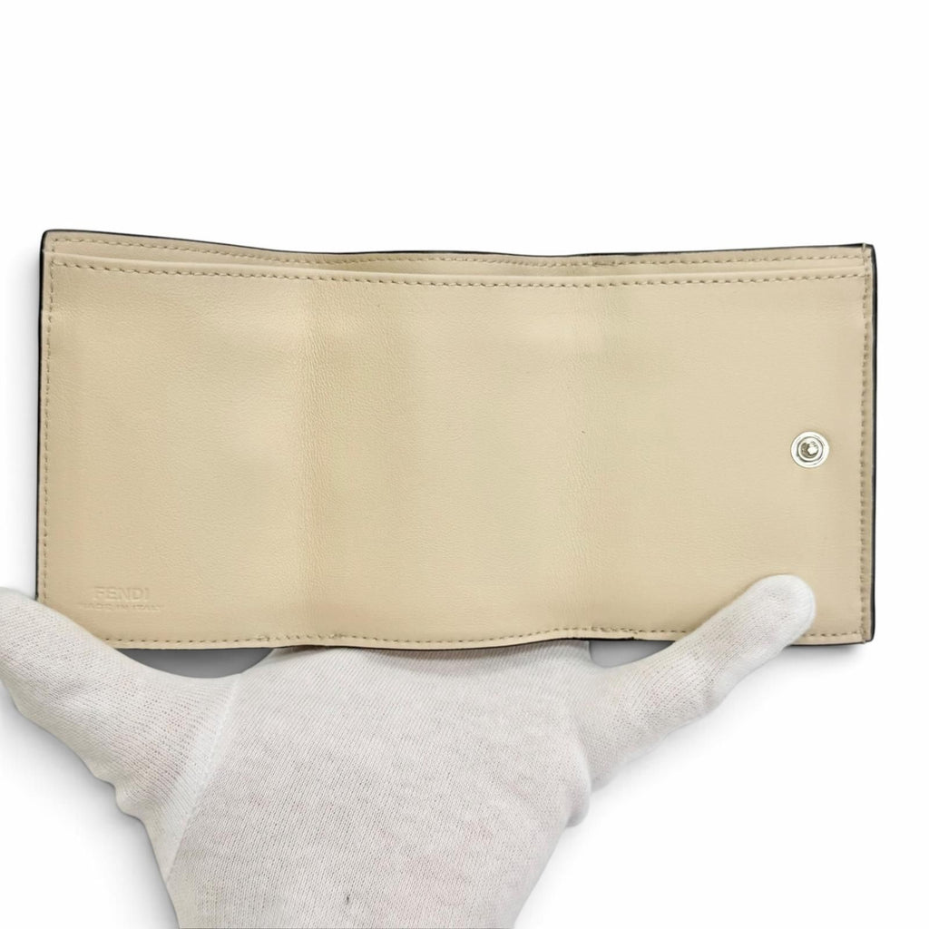 Fendi Selleria Leather Compact Wallet Trifold Ivory Silver — view 5