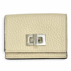 Fendi Selleria Leather Compact Wallet Trifold Ivory Silver