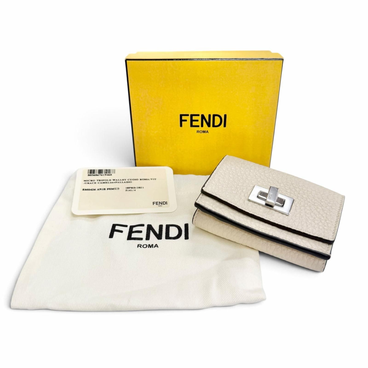 Fendi Selleria Leather Compact Wallet Trifold Ivory Silver — view 2