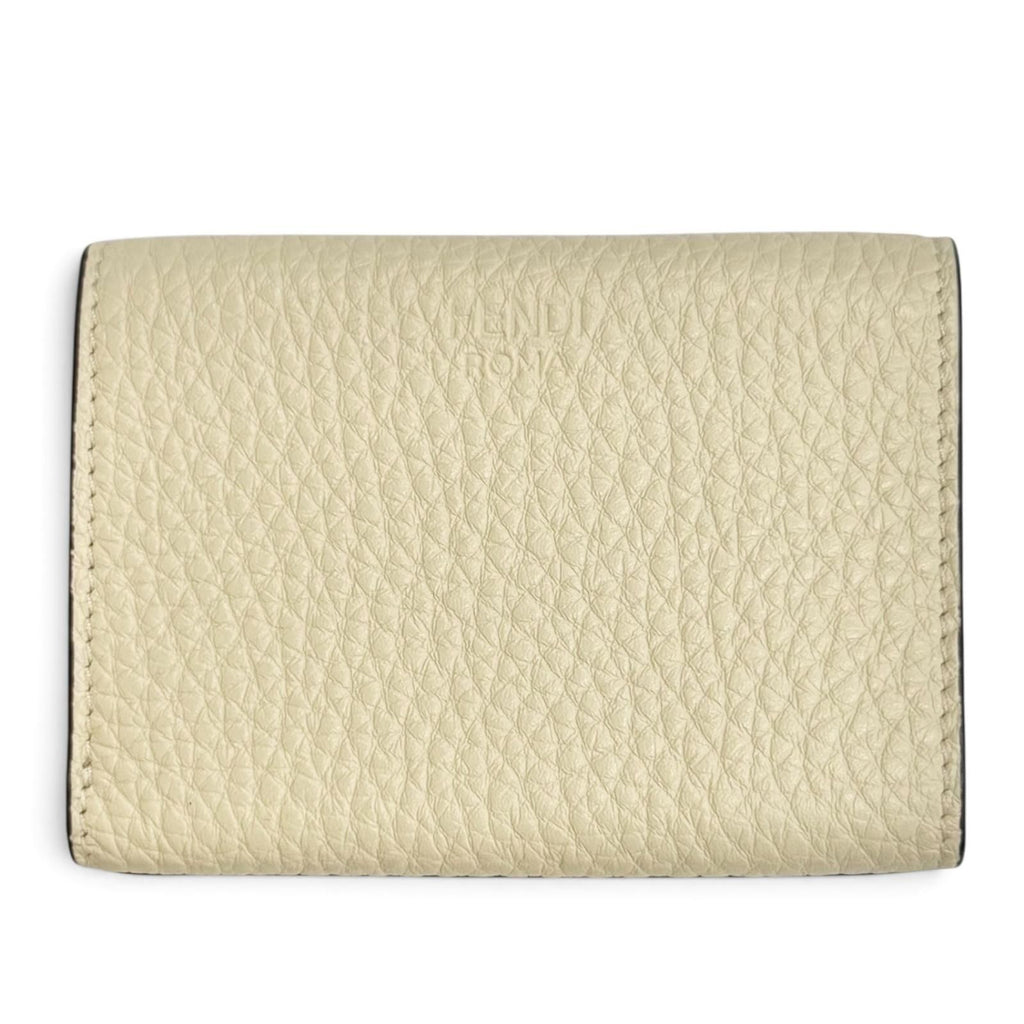 Fendi Selleria Leather Compact Wallet Trifold Ivory Silver — view 3