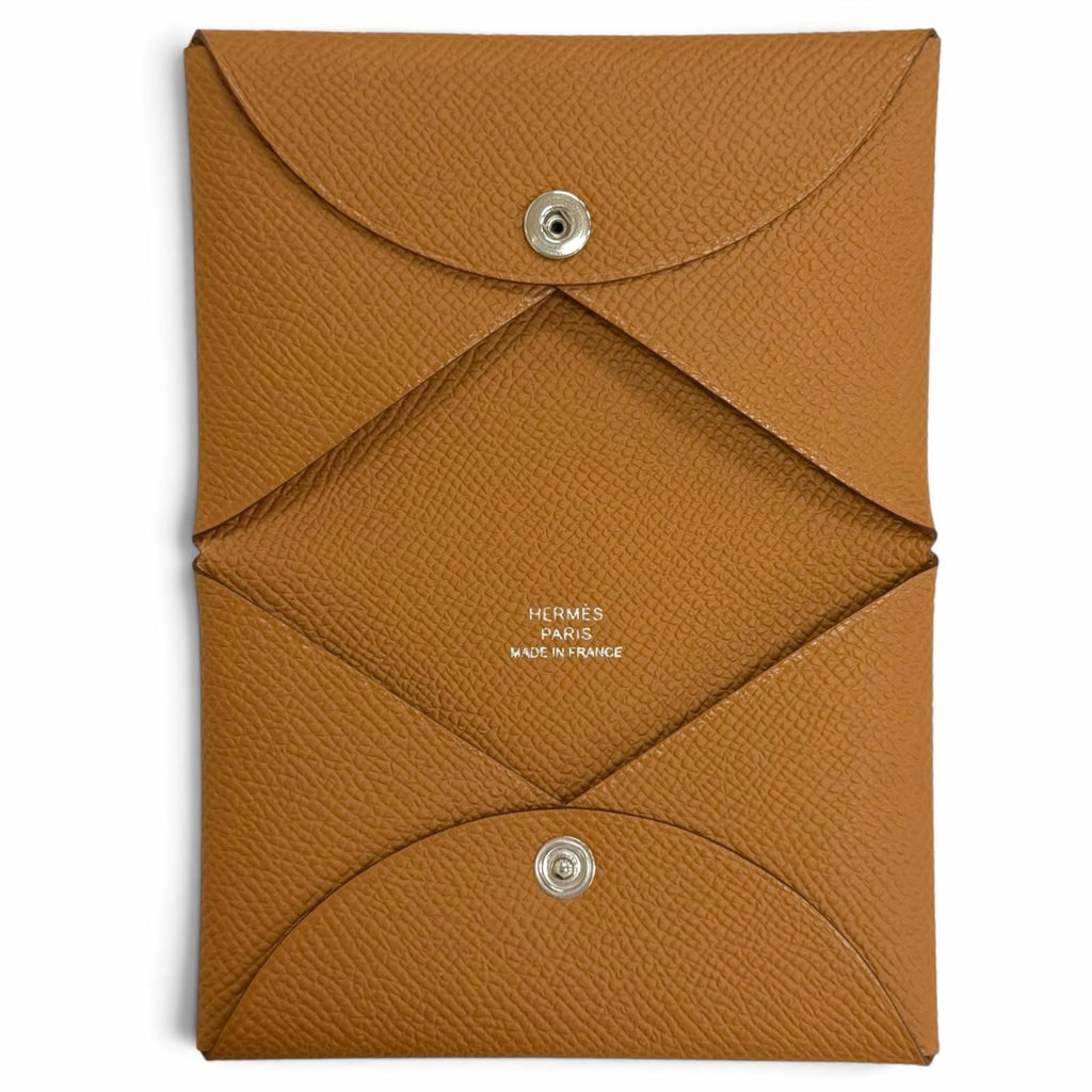 Hermes Calvi Veau Epsom Silver Card Case Brown — view 5