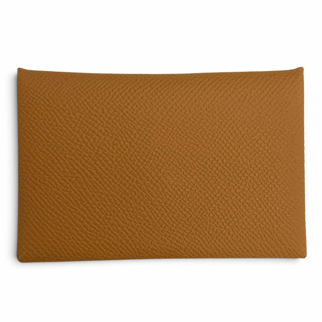 Hermes Calvi Veau Epsom Silver Card Case Brown