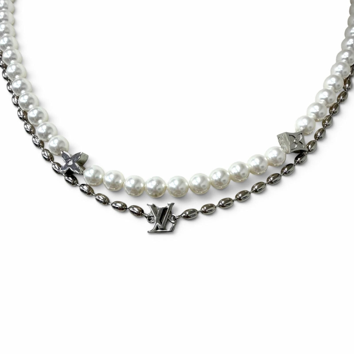 Louis Vuitton Necklace Pearl Fusion Silver White