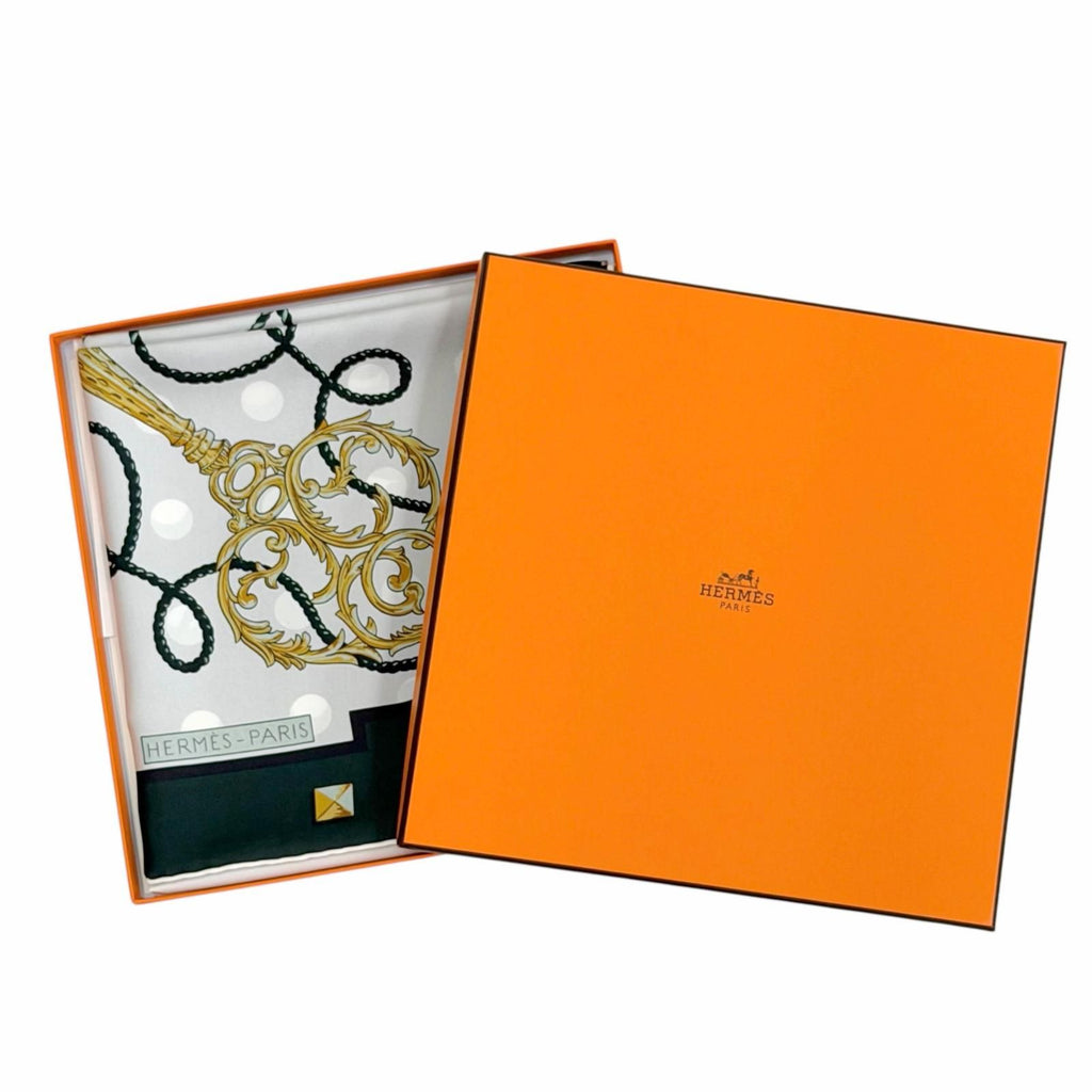 Hermes les Cles Silk 100% Vert Sapin Gray Perlee Vieille Carre 90 Double Face — view 2