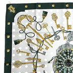 Hermes les Cles Silk 100% Vert Sapin Gray Perlee Vieille Carre 90 Double Face — view 3
