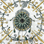 Hermes les Cles Silk 100% Vert Sapin Gray Perlee Vieille Carre 90 Double Face — view 7