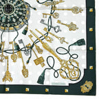 Hermes les Cles Silk 100% Vert Sapin Gray Perlee Vieille Carre 90 Double Face — view 5