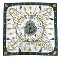 Hermes les Cles Silk 100% Vert Sapin Gray Perlee Vieille Carre 90 Double Face