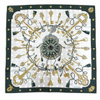 Hermes les Cles Silk 100% Vert Sapin Gray Perlee Vieille Carre 90 Double Face