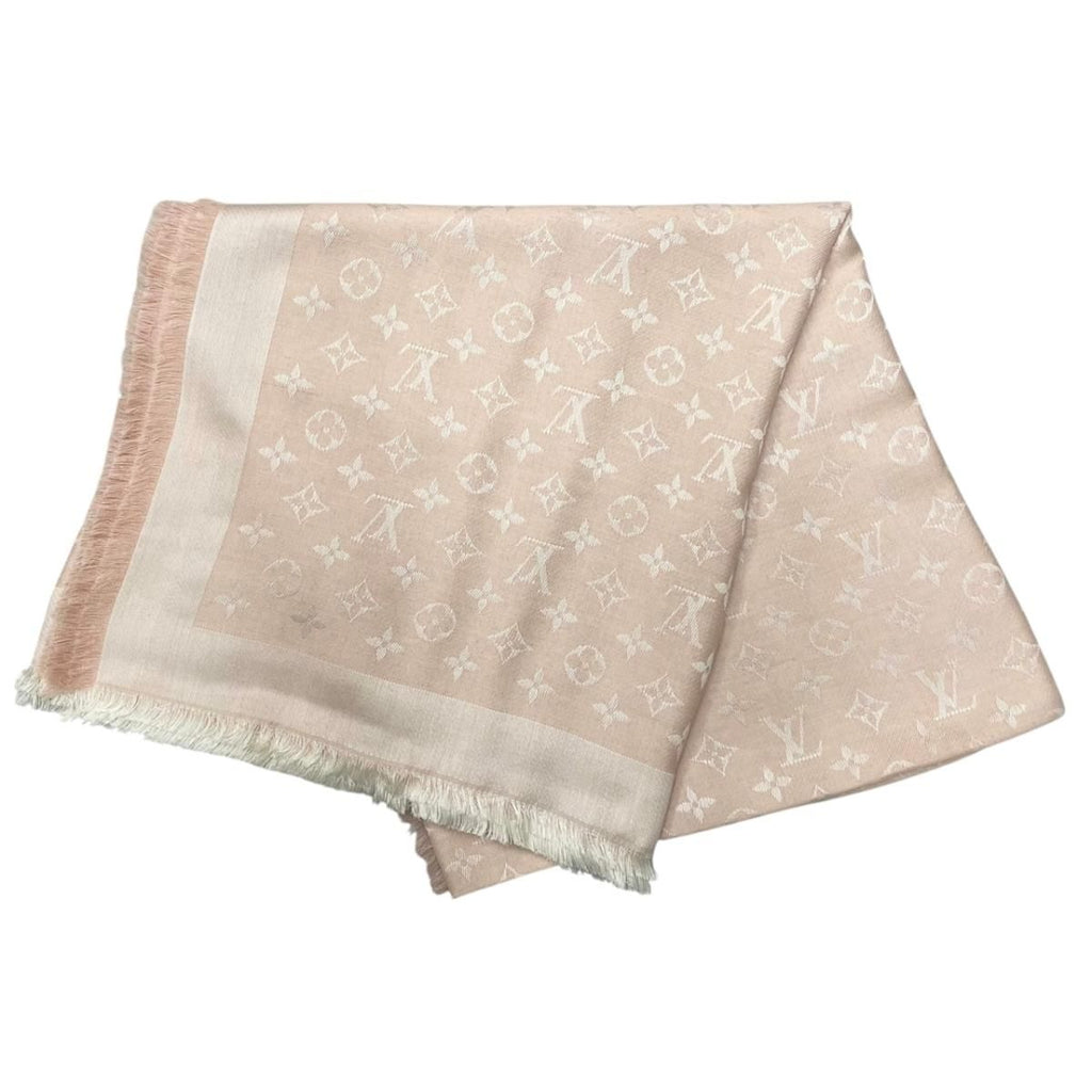 Louis Vuitton Scarf Shawl Monogram Denim Rose Pink Silk