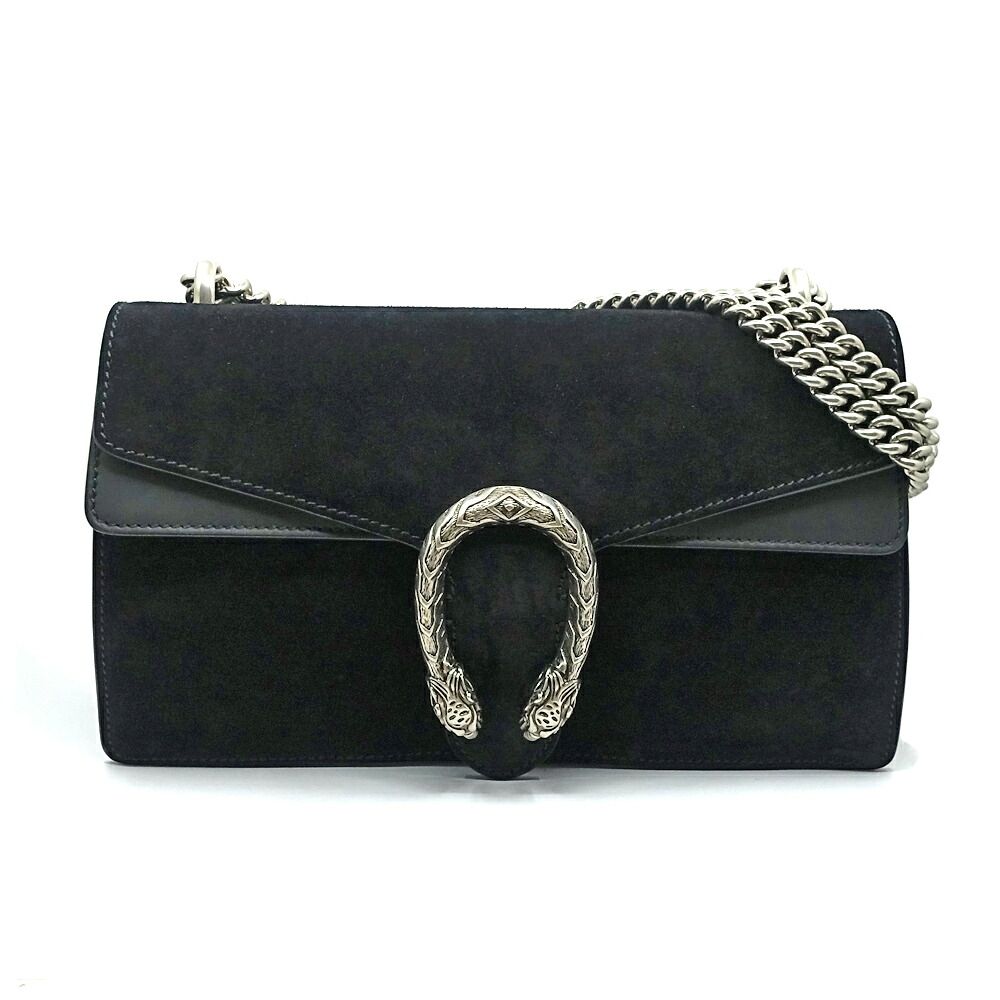 Gucci Dionysus Chain Shoulder Bag Suede Black Silver