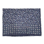 Louis Vuitton Scarf Large Flower Floral Pattern LV Logo Navy Silk Wool — view 3