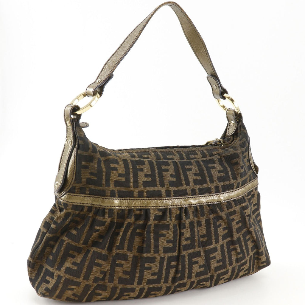 Fendi Chef Zucca Canvas Leather Brown Shoulder Bag — view 3