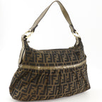 Fendi Chef Zucca Canvas Leather Brown Shoulder Bag — view 3