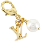 Louis Vuitton Charm LV Pearl Gold Plated Faux Keychain