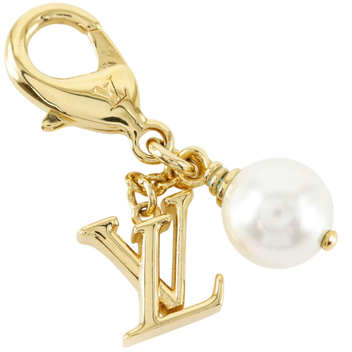 Louis Vuitton Charm LV Pearl Gold Plated Faux Keychain