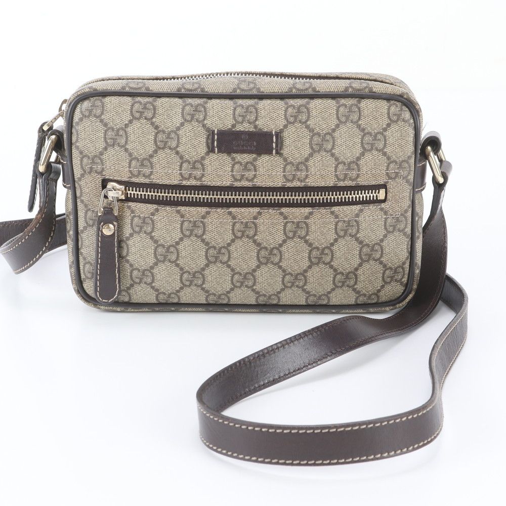 Gucci GG Supreme Leather Shoulder Bag Crossbody Brown