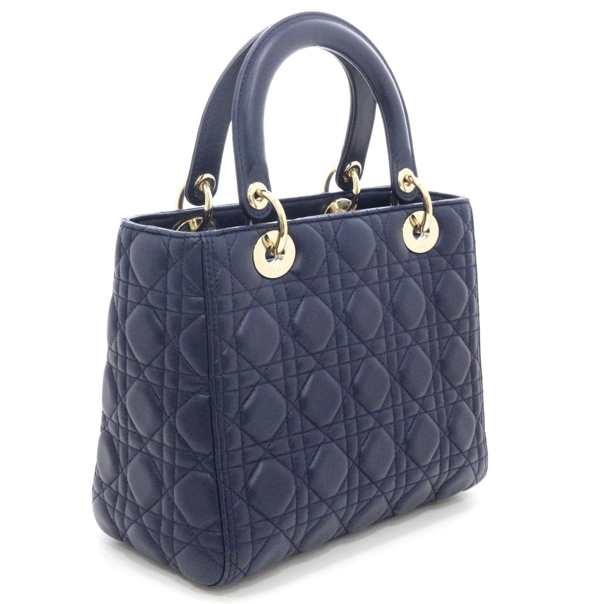 Dior Cannage Lady Dior Medium Handbag Lambskin Navy — view 3