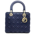 Dior Cannage Lady Dior Medium Handbag Lambskin Navy