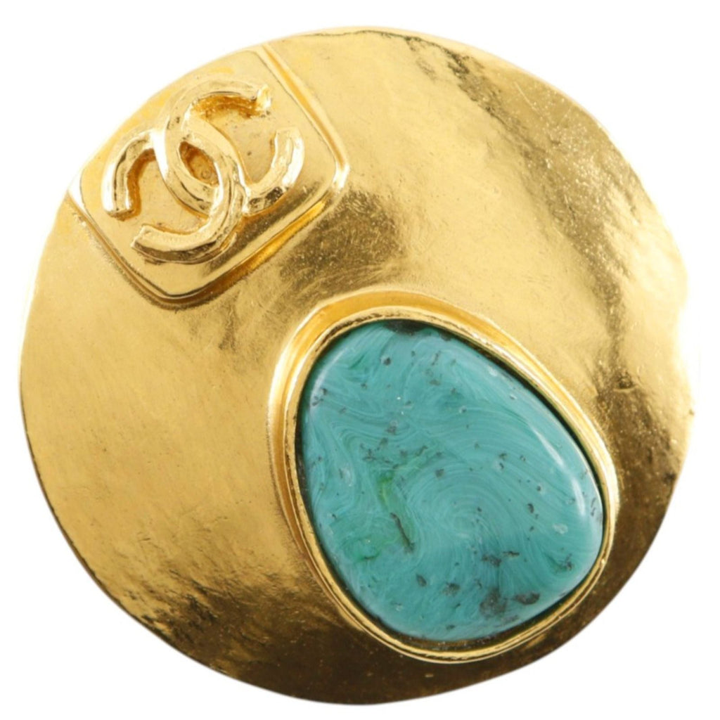 Chanel CC Logo Gold Plated Silver 98P Brooch