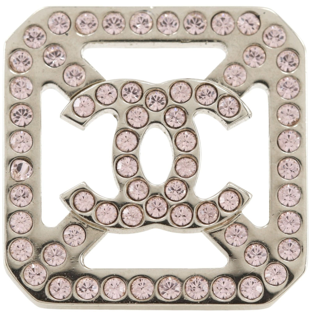 Chanel CC Logo Metal Rhinestone Silver Earrings — view 4