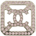 Chanel CC Logo Metal Rhinestone Silver Earrings — view 4
