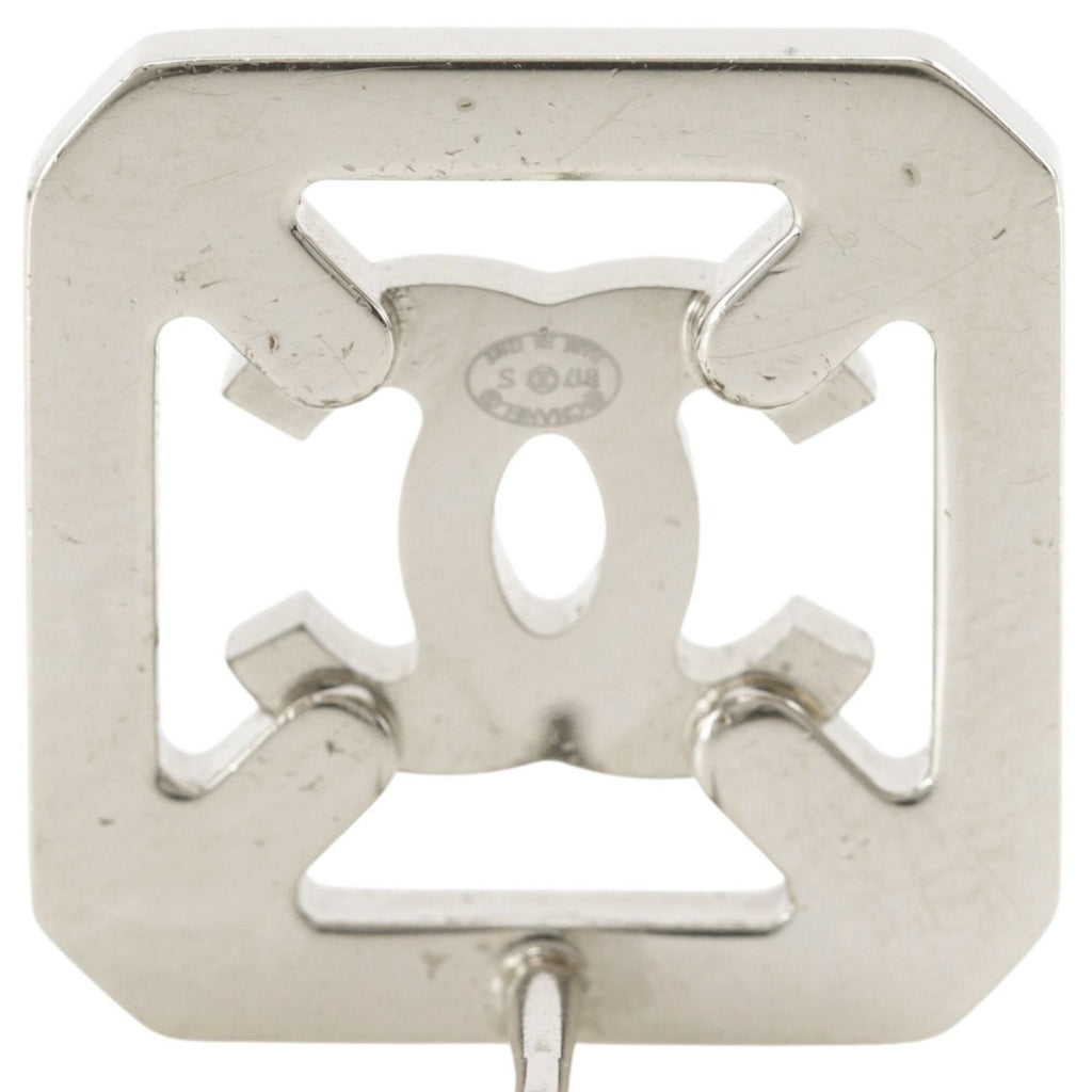 Chanel CC Logo Metal Rhinestone Silver Earrings — view 6