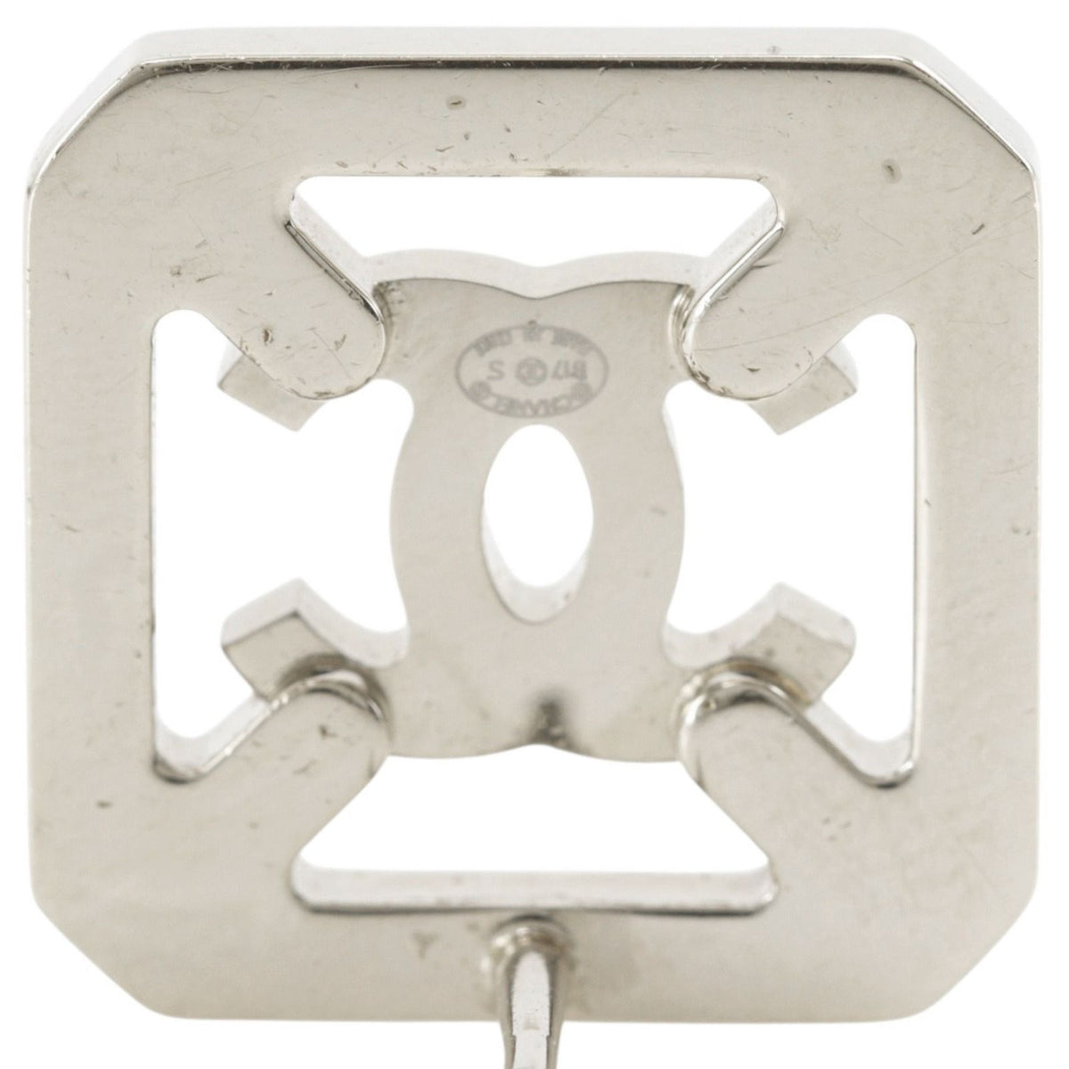 Chanel CC Logo Metal Rhinestone Silver Earrings — view 6