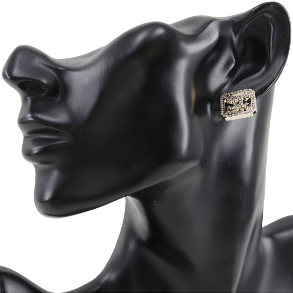 Chanel CC Logo Metal Rhinestone Silver Earrings — view 2