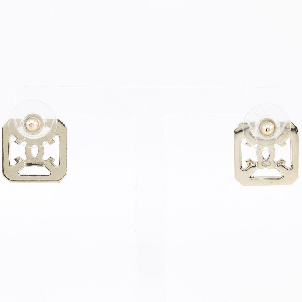 Chanel CC Logo Metal Rhinestone Silver Earrings — view 3