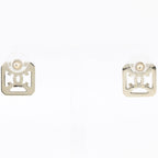 Chanel CC Logo Metal Rhinestone Silver Earrings — view 3