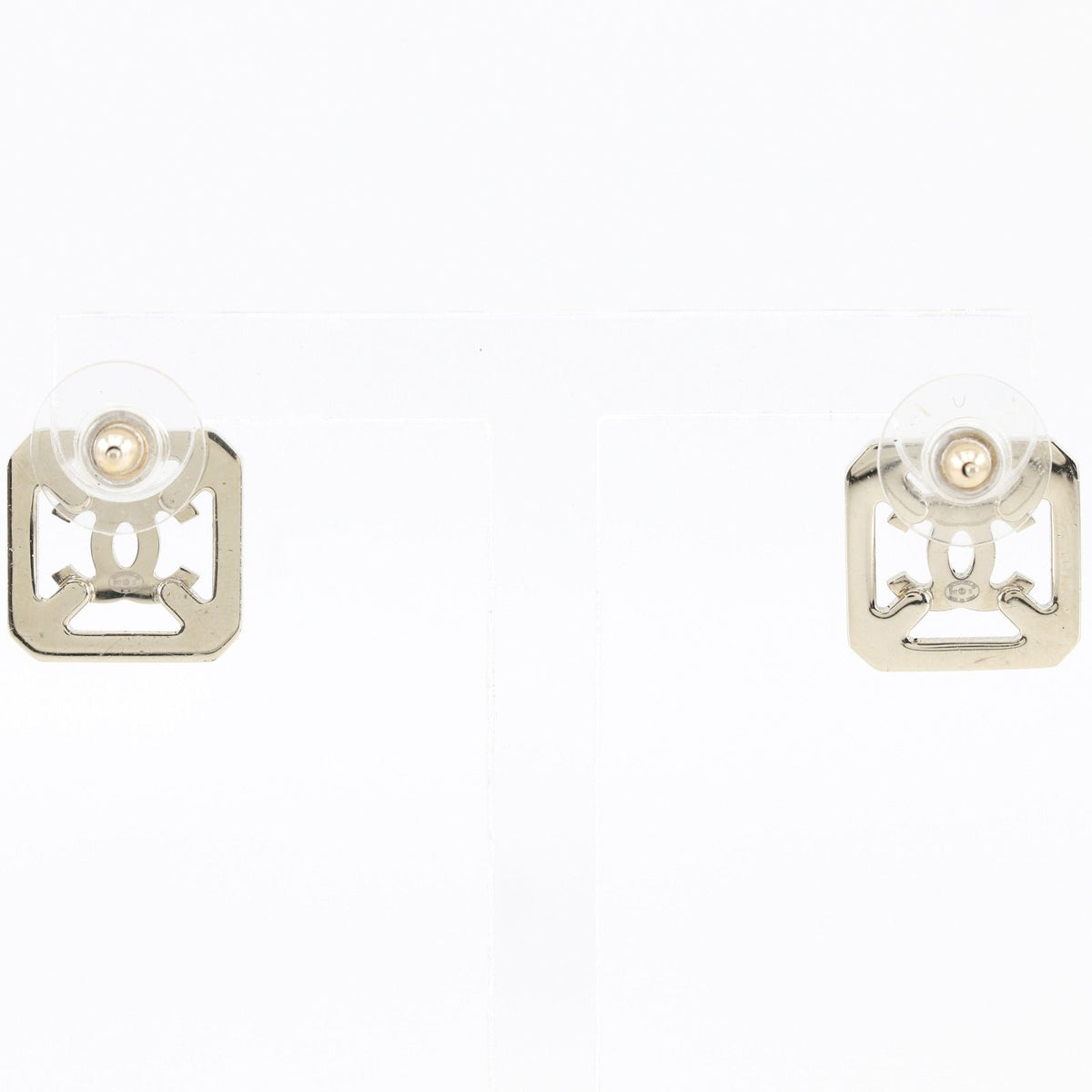 Chanel CC Logo Metal Rhinestone Silver Earrings — view 3