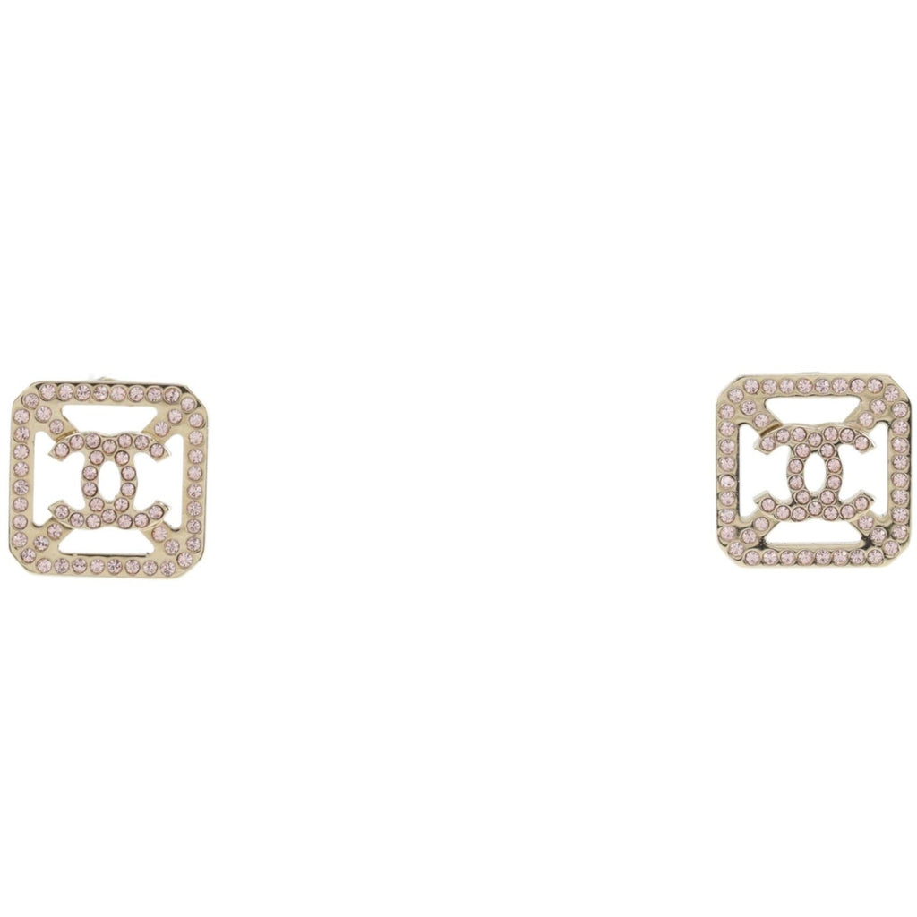 Chanel CC Logo Metal Rhinestone Silver Earrings