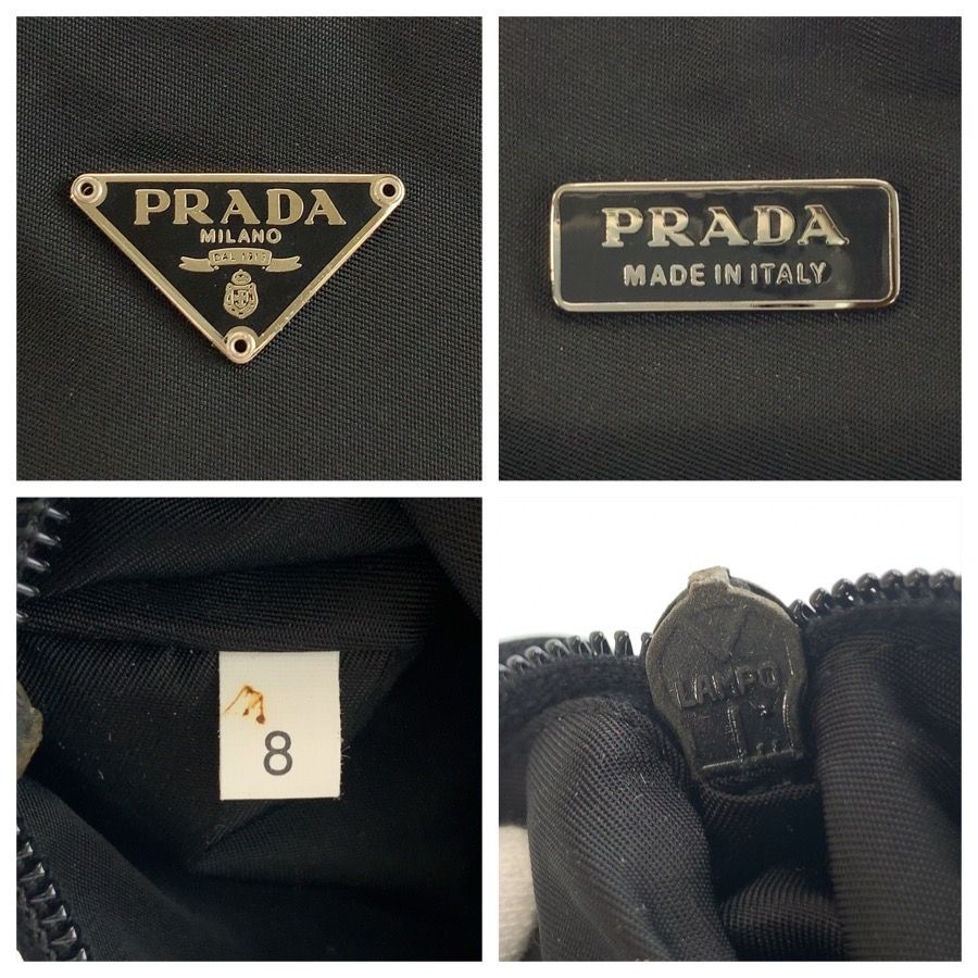 Prada Tessuto Triangular Black Silver Nylon Handbag Pouch — view 3
