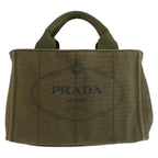 Prada Canapa Khaki Gold Canvas Tote Bag