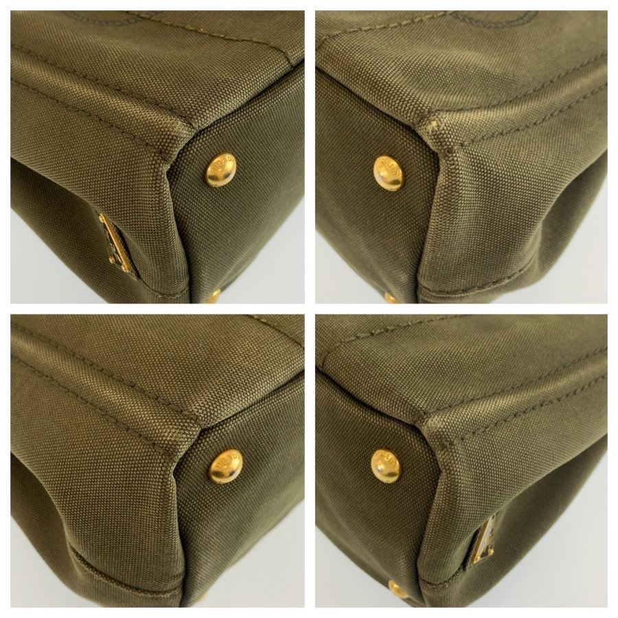 Prada Canapa Khaki Gold Canvas Tote Bag — view 4