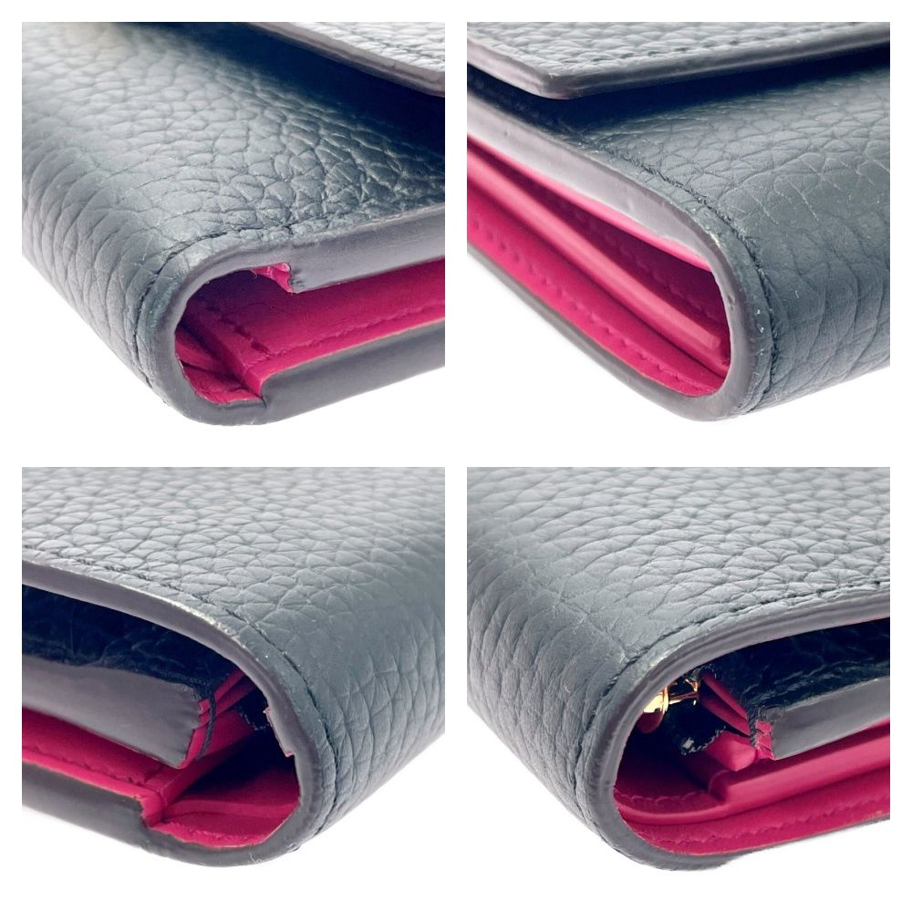 Louis Vuitton Leather Portefeuille Capucines Compact Noir Pink Trifold Wallet — view 6