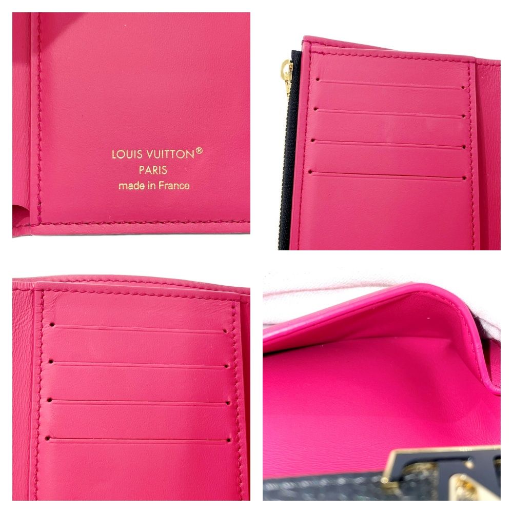 Louis Vuitton Leather Portefeuille Capucines Compact Noir Pink Trifold Wallet — view 8