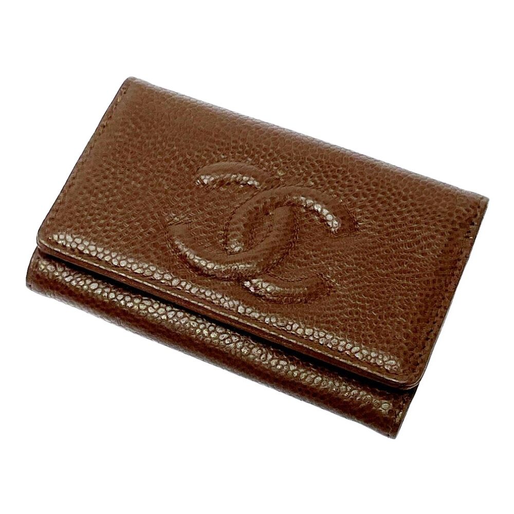Chanel Matte Caviar Leather CC Logo Key Case Brown Key Holder — view 4